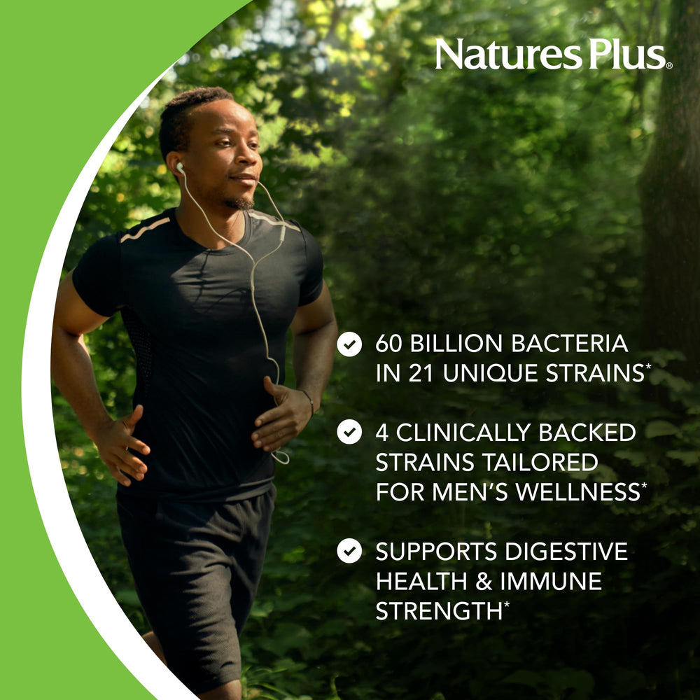 Nature's Plus GI Natural Probiotic Men label highlights saw palmetto