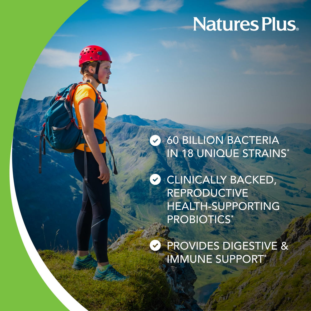 Nature's Plus GI Natural Probiotic Women with cranberry highlights urinary tract health benefits.