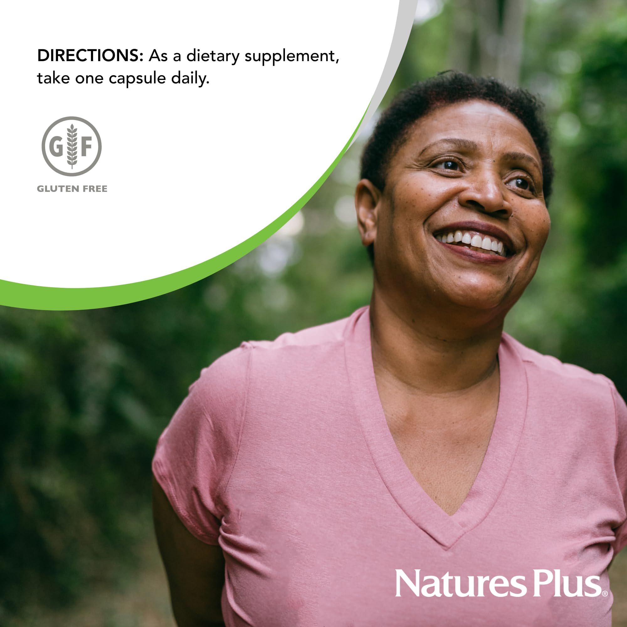 Product label shows gluten-free and quality certifications for NaturesPlus GI Natural Probiotic Women.