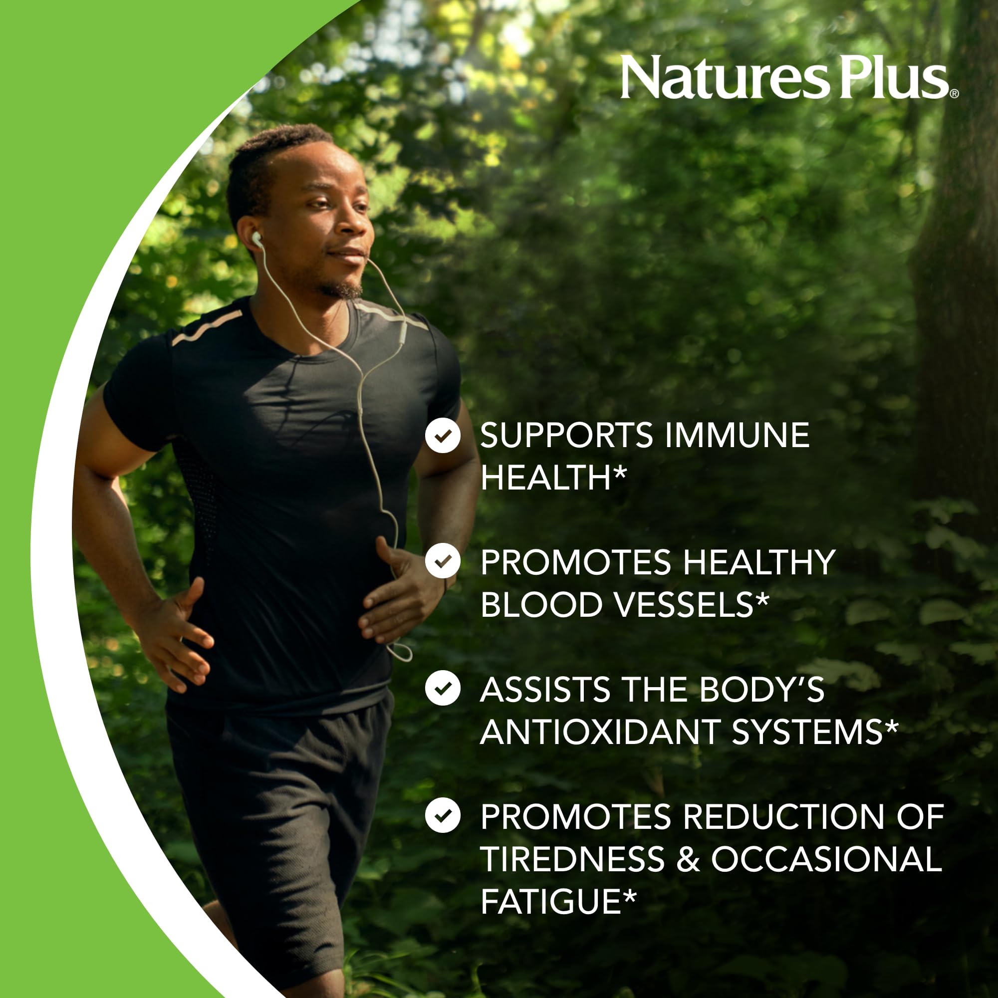 NaturesPlus gluten free vegetarian icons indicate purity and suitability.
