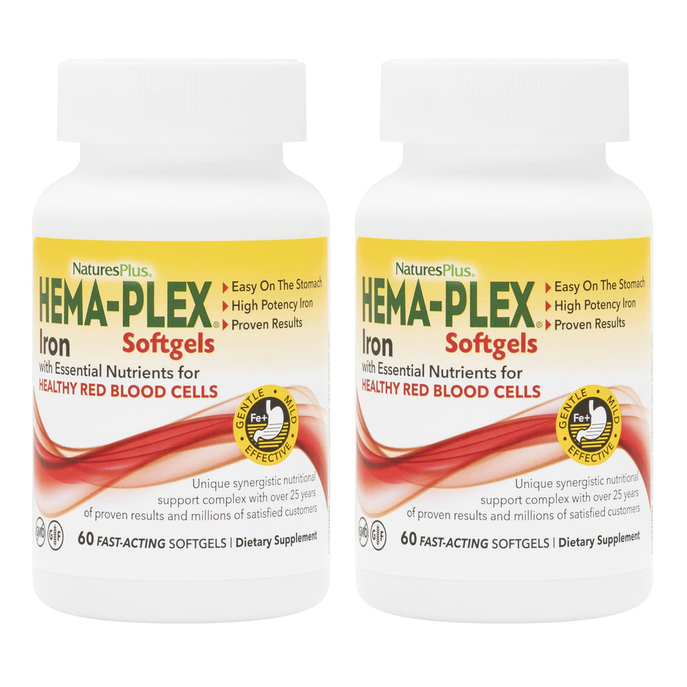 NaturesPlus Hema-Plex Iron softgels bottle for fast daily iron support.