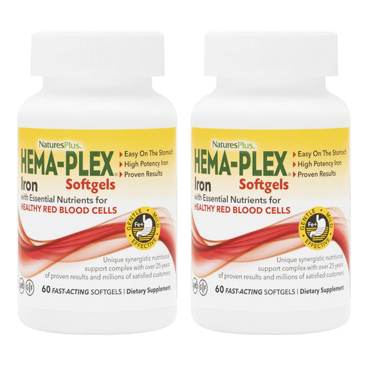 NaturesPlus Hema-Plex Iron softgels bottle for fast daily iron support.