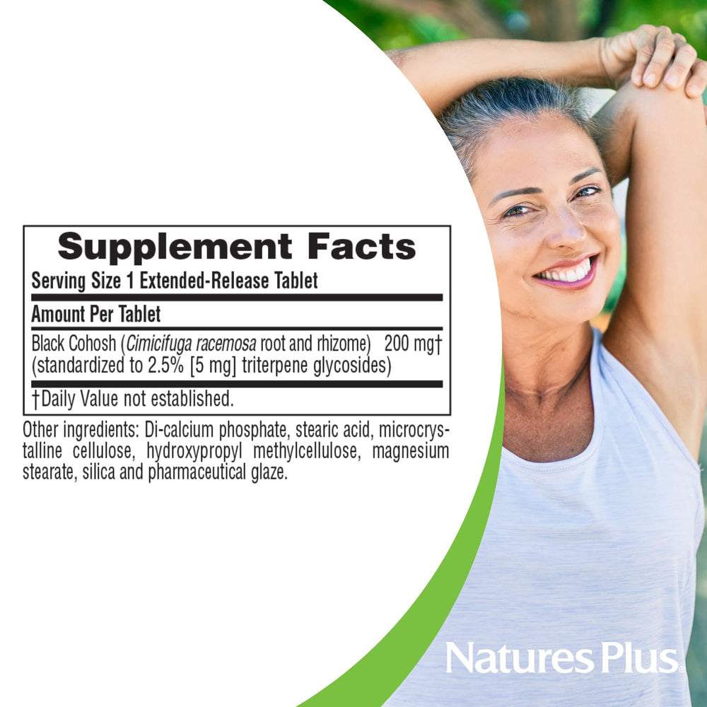 NaturesPlus Herbal Actives Black Cohosh label closeup showing 200 mg