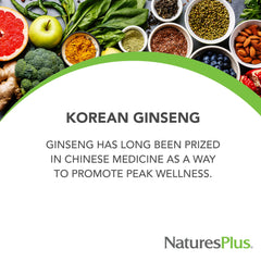 NaturesPlus Herbal Actives Korean Ginseng tablets symbolizing sustained-release energy