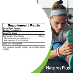 NaturesPlus Herbal Actives Red Yeast Rice 1200 mg label emphasizes gluten-free and vegan standards