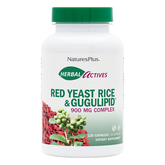 NaturesPlus Herbal Actives red yeast rice Gugulipid bottle for daily use.