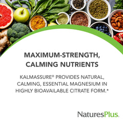 NaturesPlus KalmAssure magnesium powder scoop shows unflavored mix for daily wellness