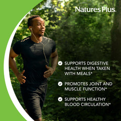 Nature'sPlus manufacturing facility image underlines cGMP-compliant quality standards.