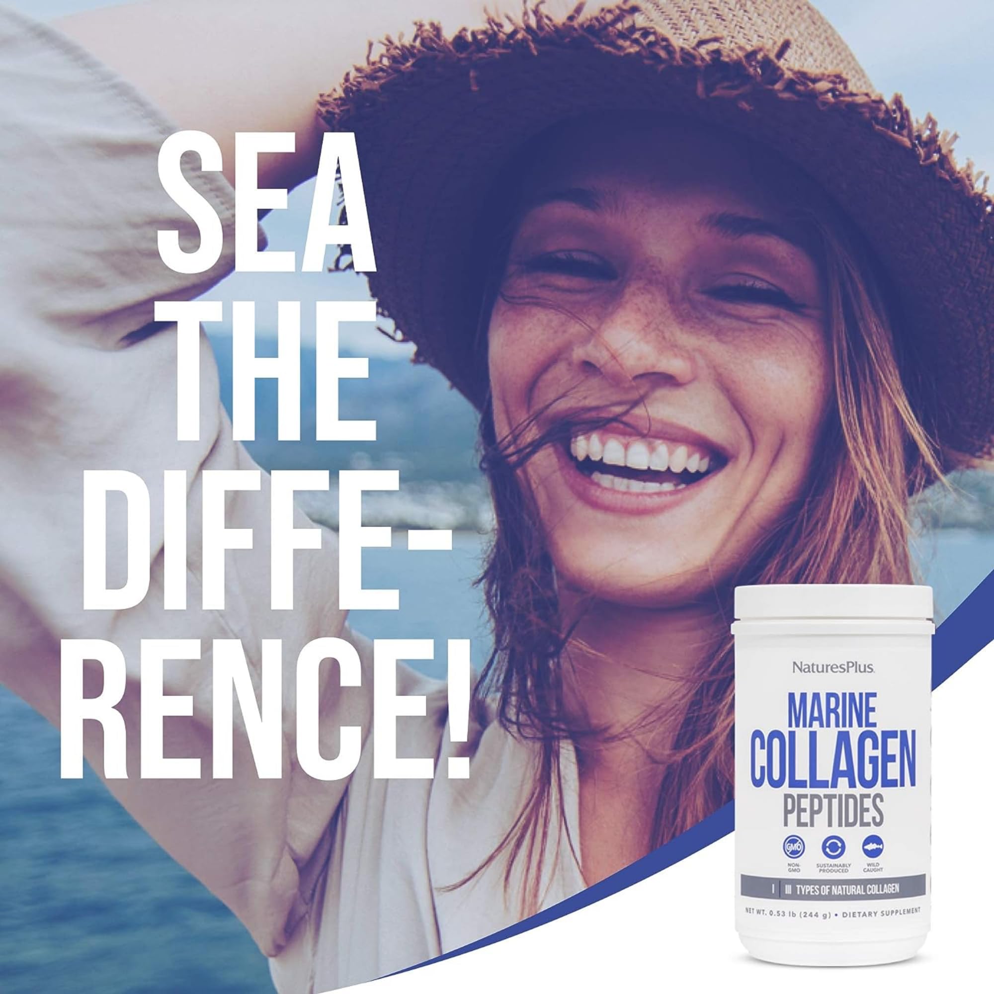 Close-up of the unflavored powder texture of NaturesPlus Marine Collagen Peptides.
