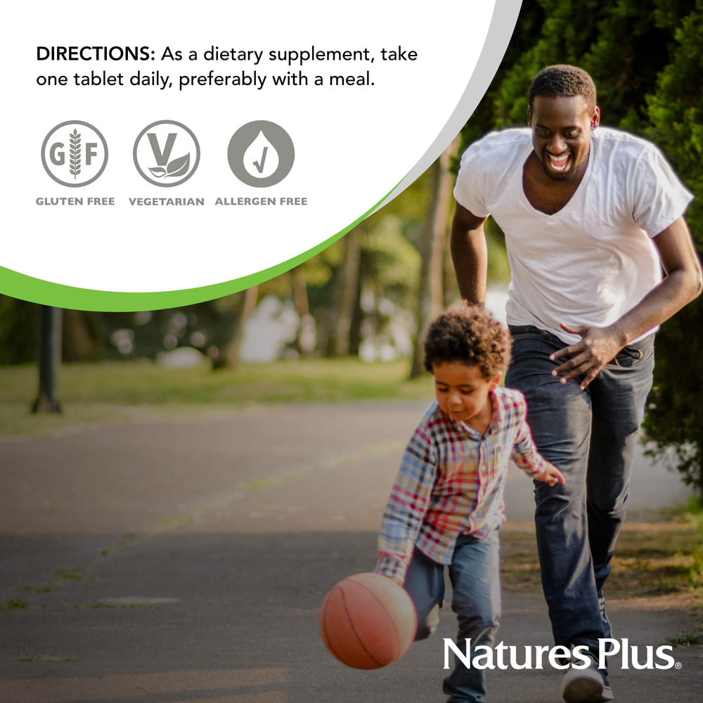 NaturesPlus Mega B-100 on white background communicates purity and no artificial additives.