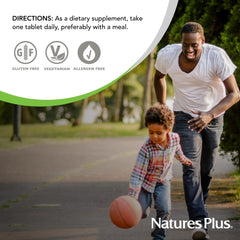 NaturesPlus Mega B-100 on white background communicates purity and no artificial additives.