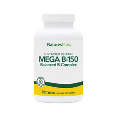 NaturesPlus Mega B-150 bottle and label showing balanced B-complex for daily energy