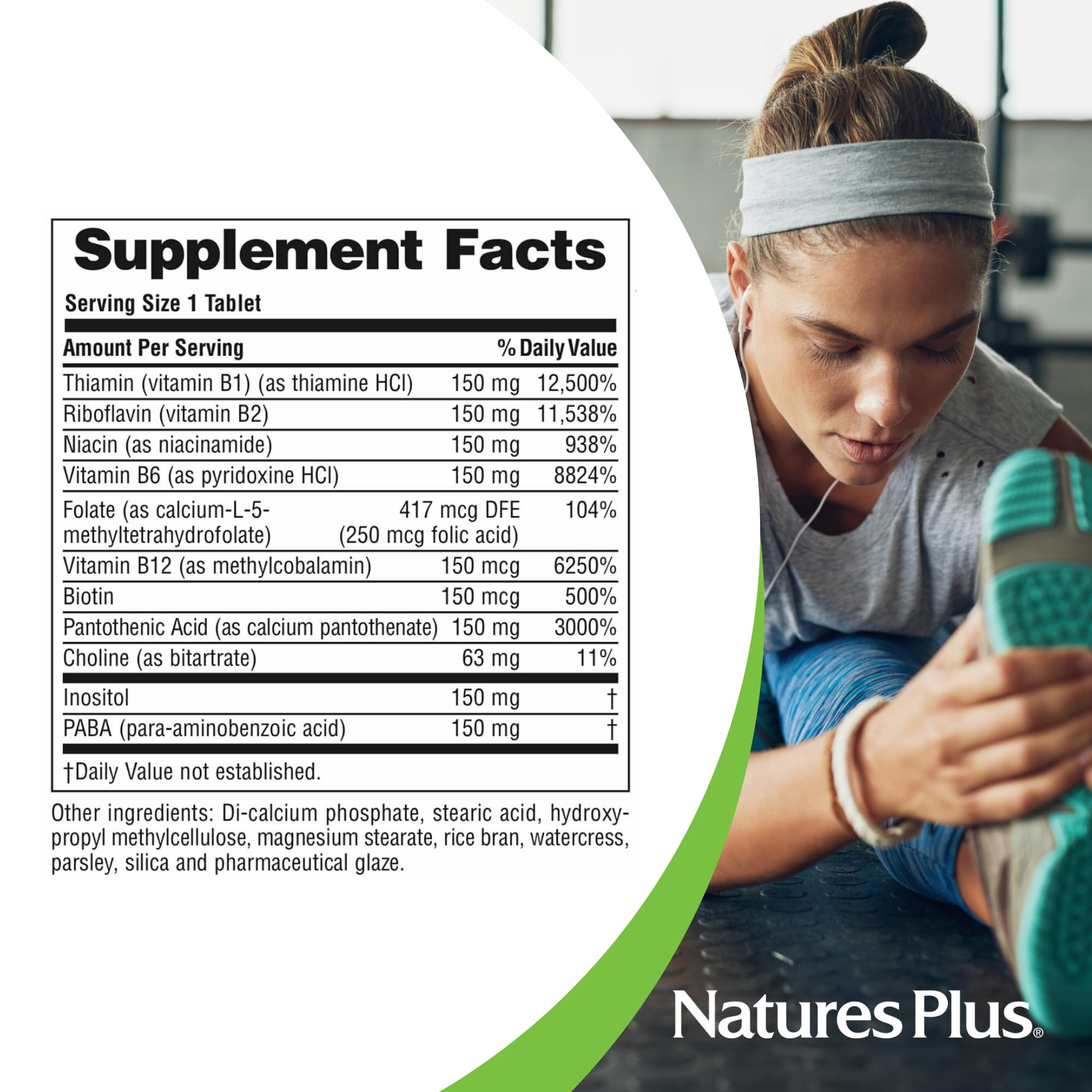 Ingredients panel highlights essential B vitamins and nutrients.