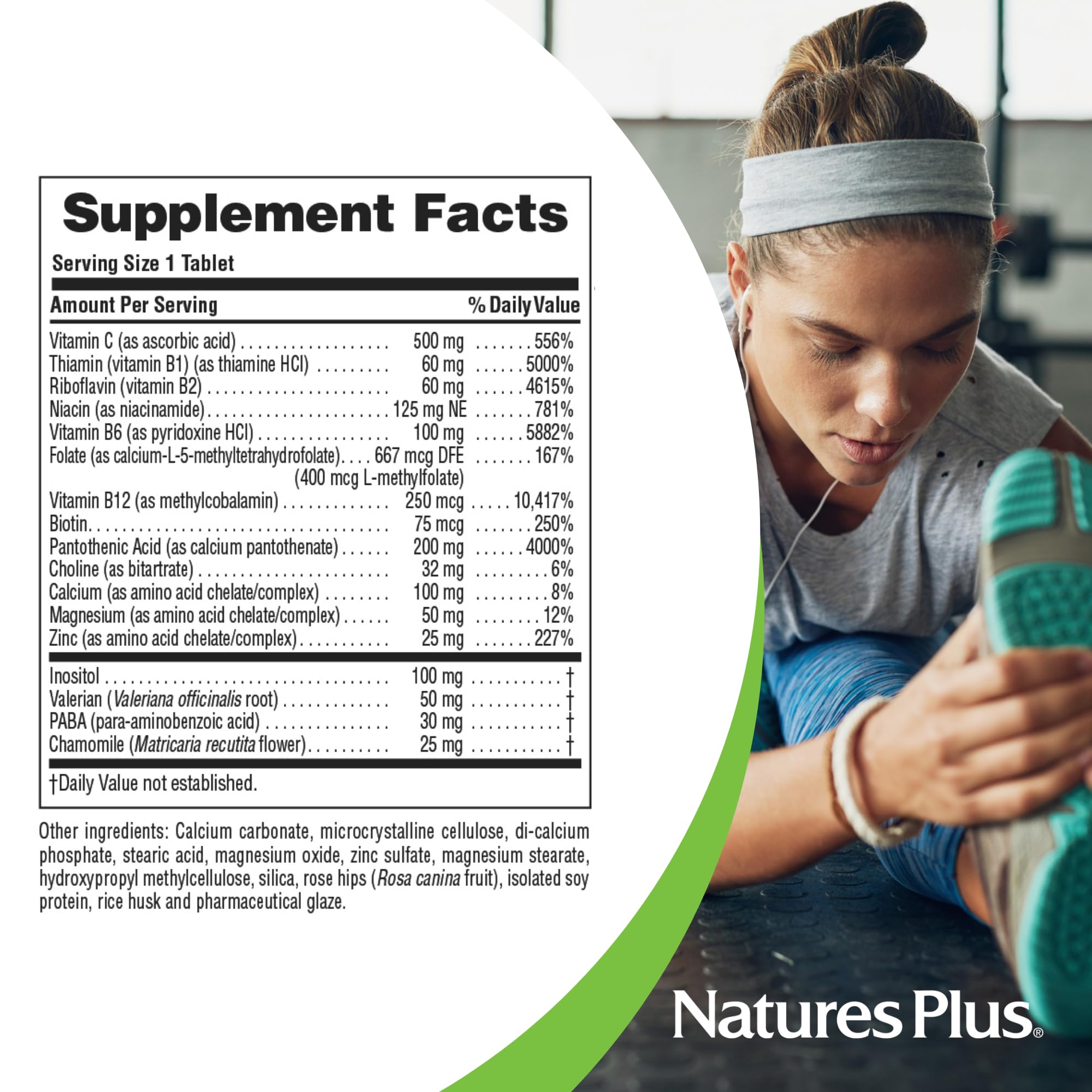 NaturesPlus Mega-Stress gluten-free badge indicating dietary-friendly option.