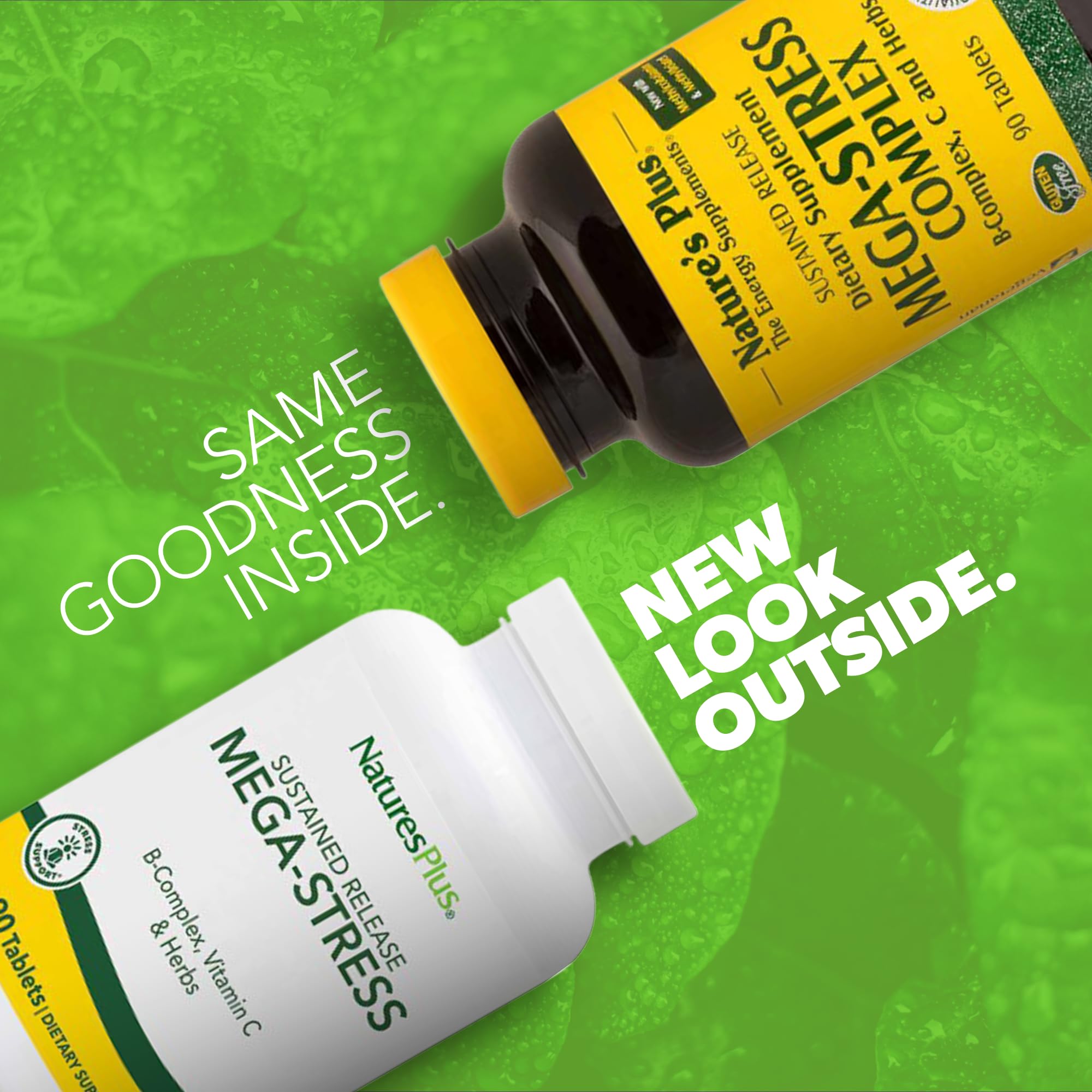 NaturesPlus Mega-Stress tablets 90 servings suitable for daily use.