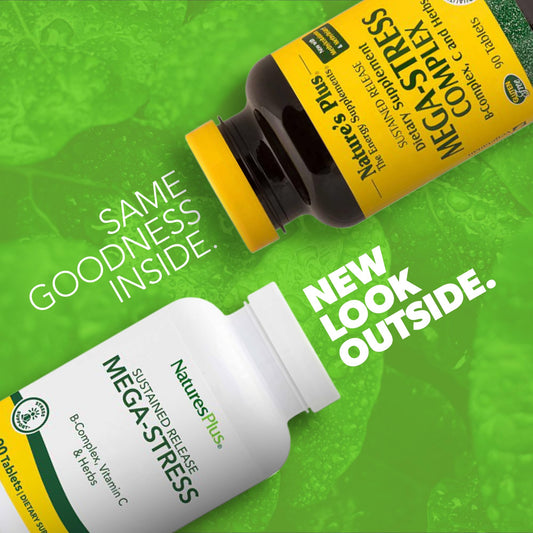 NaturesPlus Mega-Stress tablets 90 servings suitable for daily use.