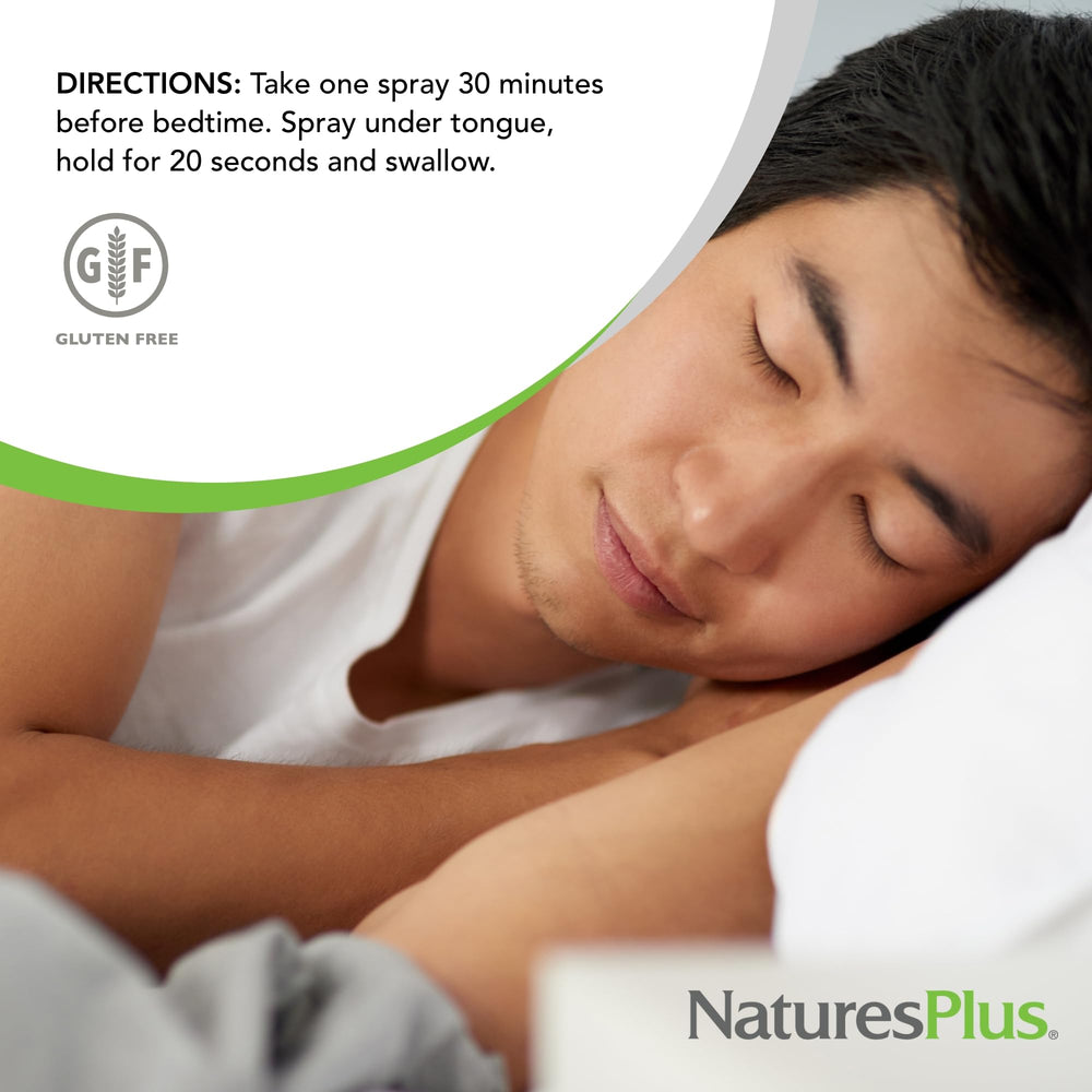 NaturesPlus Melatonin Spray packaging shows a 2-bottle pack for extended use.
