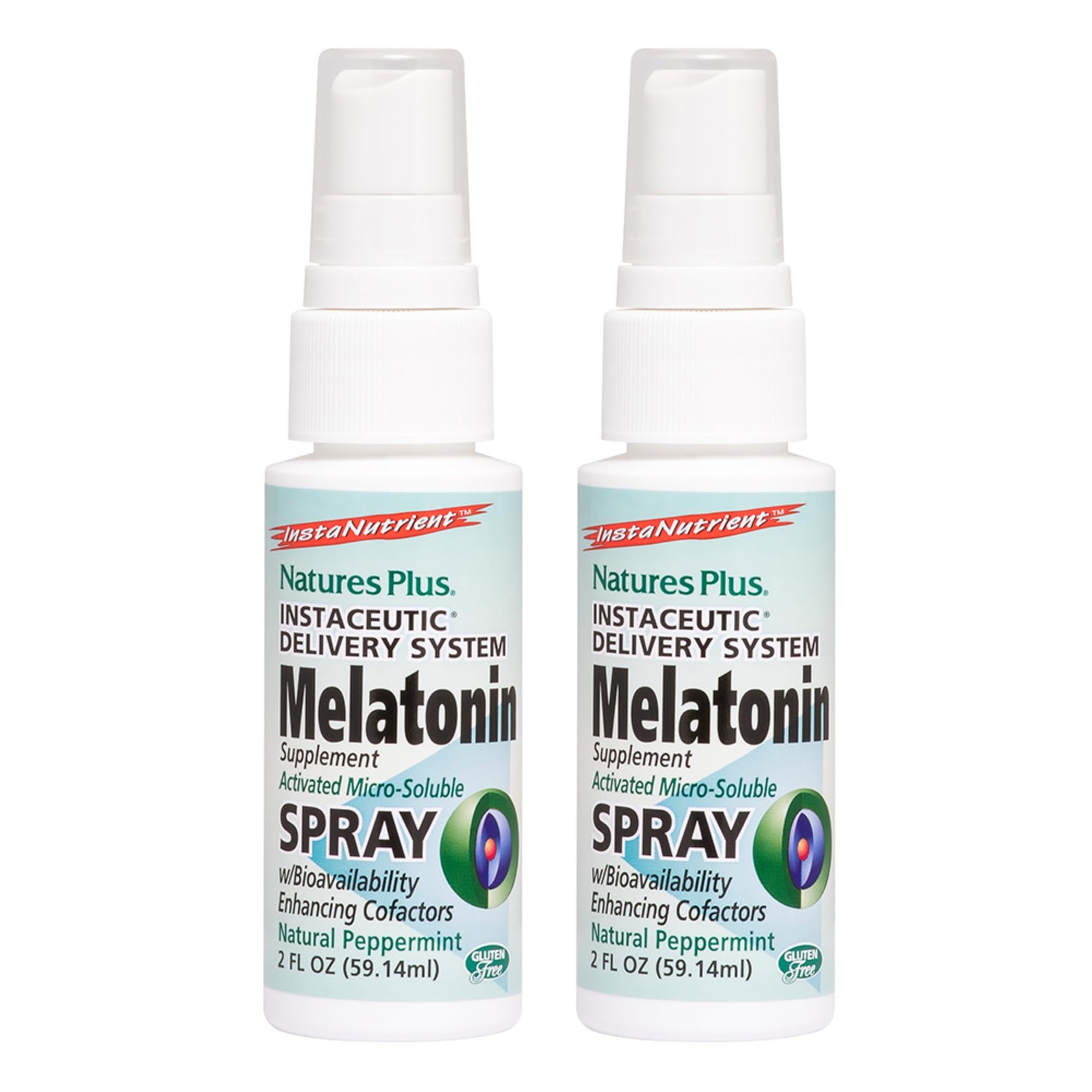 NaturesPlus Melatonin Spray bottle highlighting peppermint flavor for easy nightly use.