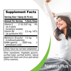 NaturesPlus Melatonin Spray with vitamin B6 and E supports rest-related wellness.