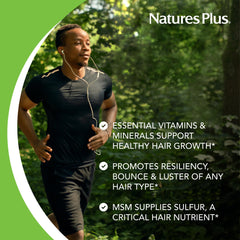 NaturesPlus Men's Ultra Hair Plus label shows saw palmetto and zinc for hair health