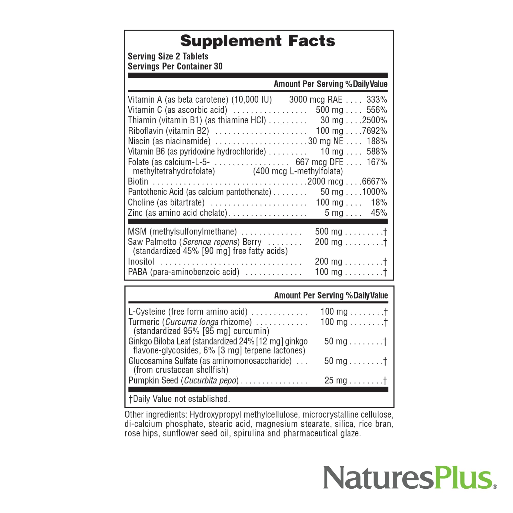 NaturesPlus Men's Ultra Hair Plus gluten-free packaging on shelf for a convenient option
