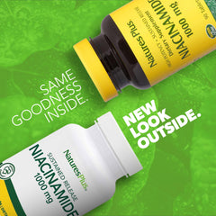 NaturesPlus Niacinamide bottle back lists dosage and allergen-free ingredients