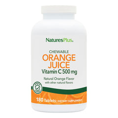 NaturesPlus Orange Juice chewables bottle, convenient daily vitamin C source.