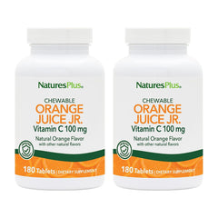 NaturesPlus Orange Juice Jr. pack-2 bottle shown for family nutrition with vitamin C.