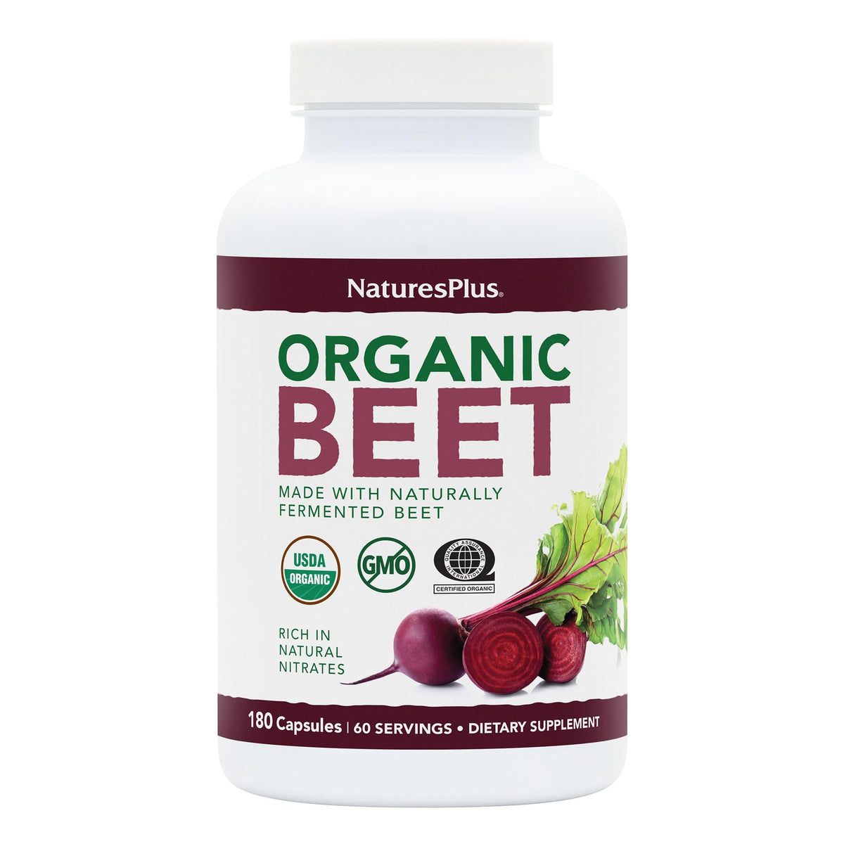 NaturesPlus Organic Beet bottle for easy daily capsules supporting energy routine.