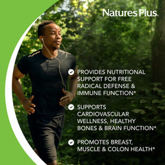 NaturesPlus packaging shows gluten-free and vegan attributes for sensitive customers.
