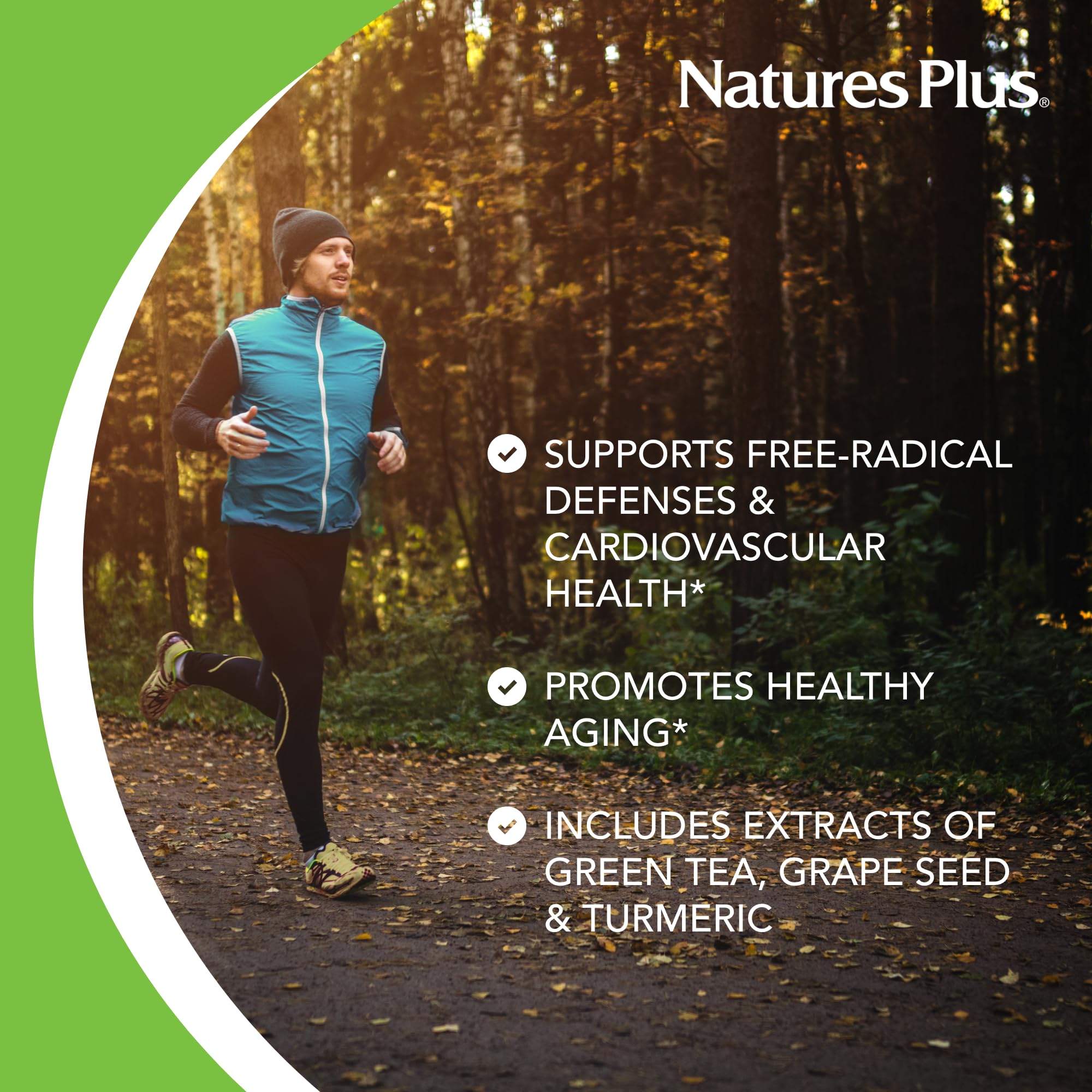 NaturesPlus Resveratrol extended-release tablets in bottle for steady daily support.