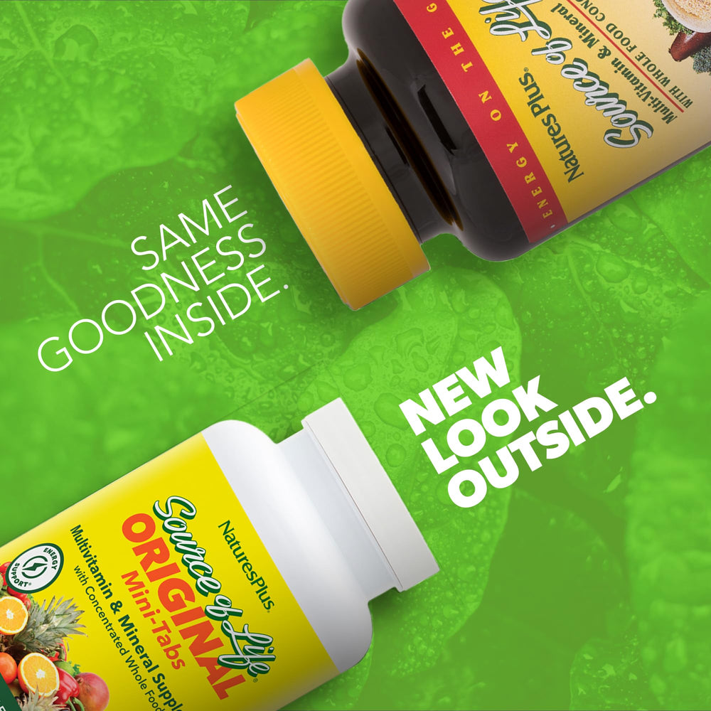 NaturesPlus Source of Life 360 Mini-Tabs label closeup highlighting vitamin D3 and minerals