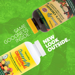 Bottle view of NaturesPlus Source of Life Apple Cinnamon showing vegetarian formula with vitamin D3