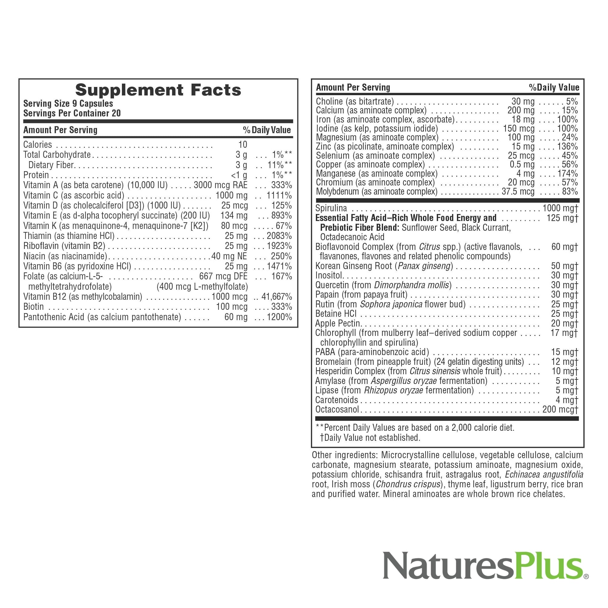 NaturesPlus Source of Life bottle with glass of water, supporting daily wellness.