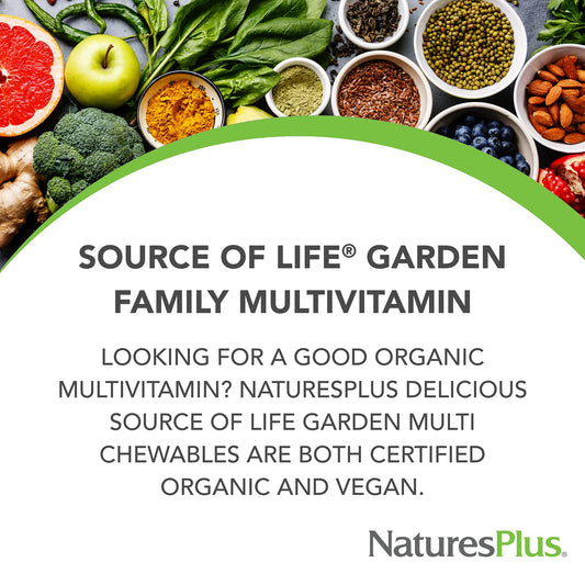 Nature's Plus Source of Life Garden Family Multivitamin chewables in mixed berry flavor for all ages