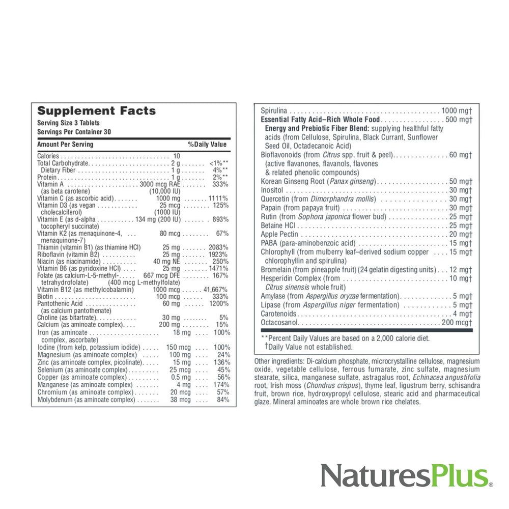 NaturesPlus Source of Life gluten-free vegetarian icons indicating allergen-free nutrition