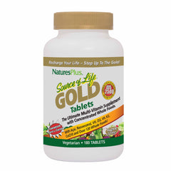 NaturesPlus Source of Life GOLD bottle front view highlighting immune and bone support.