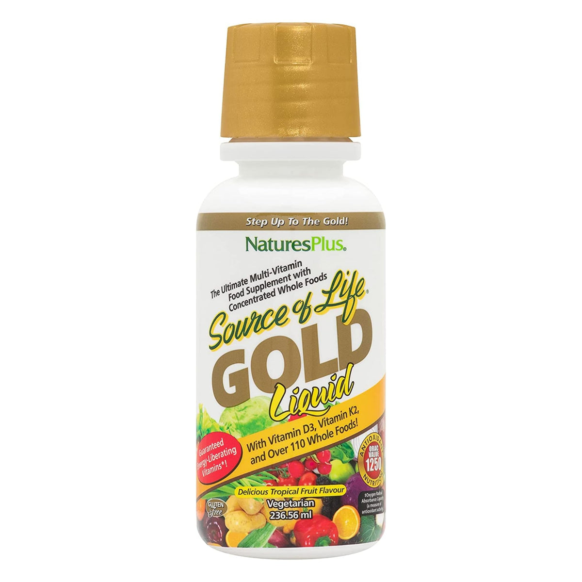 NaturesPlus Source of Life GOLD bottle—tropical flavor that supports daily wellness.