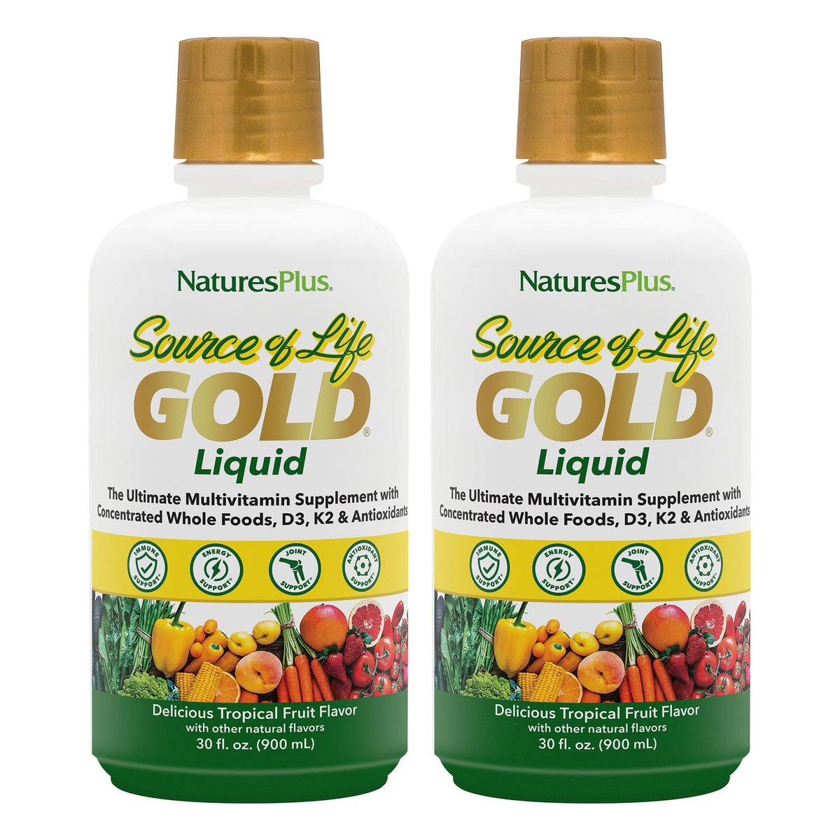 NaturesPlus Source of Life GOLD liquid bottle for convenient daily nutrition on the go.