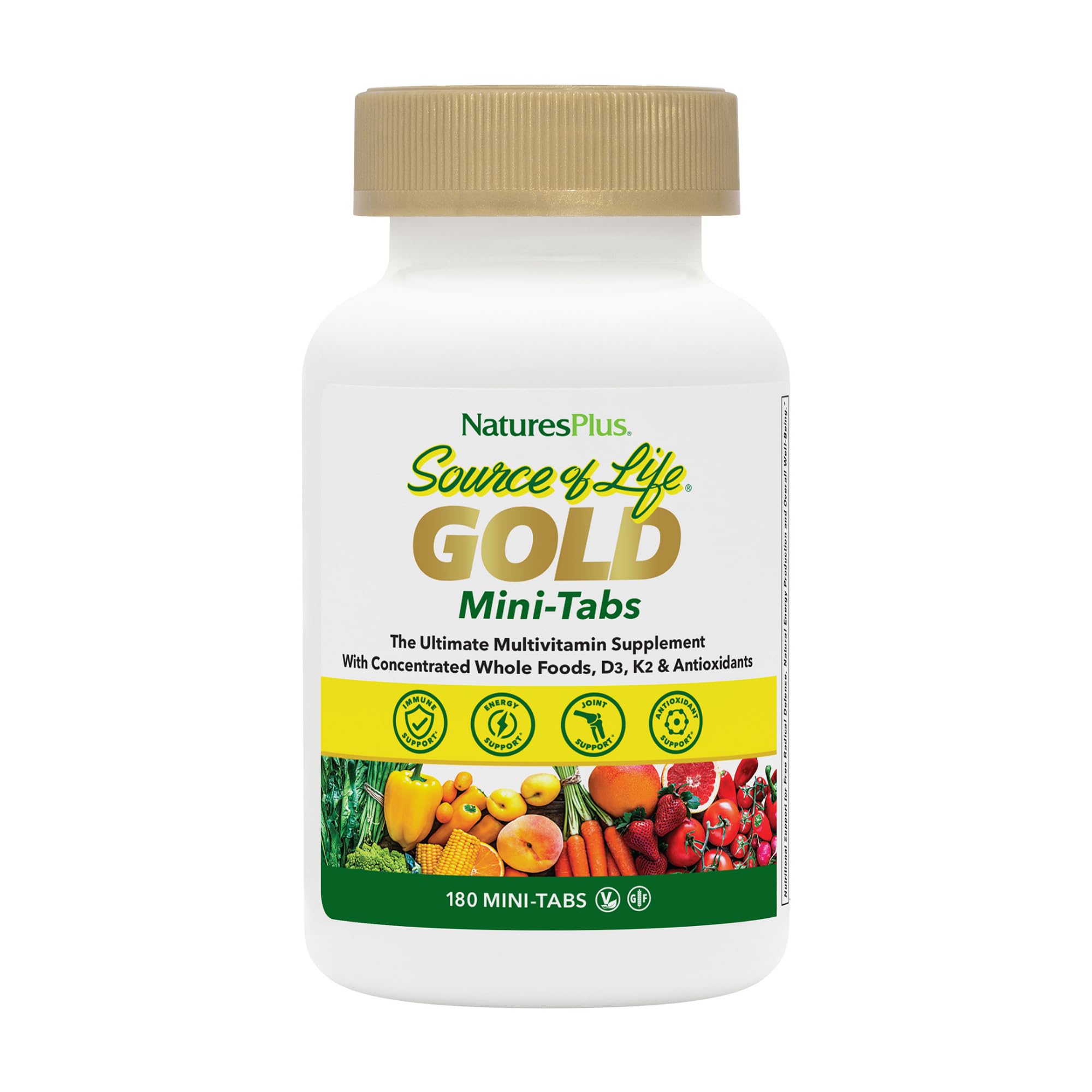 NaturesPlus Source of Life GOLD mini-tab bottle front for daily wellness.
