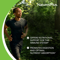 NaturesPlus Source of Life Immune Booster label detail highlights vitamins A C E and zinc