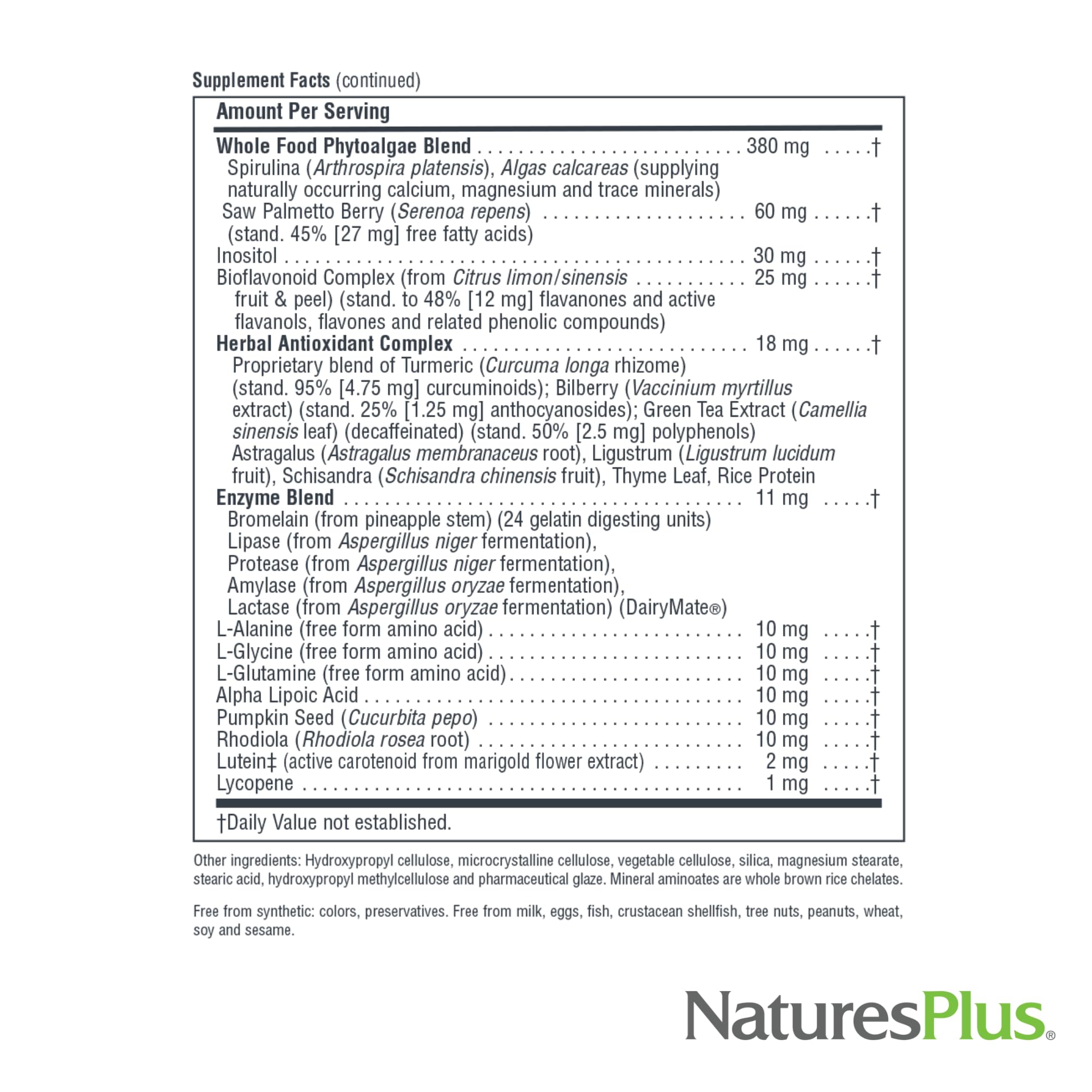 NaturesPlus Source of Life Men serving size image clarifies daily serving information.