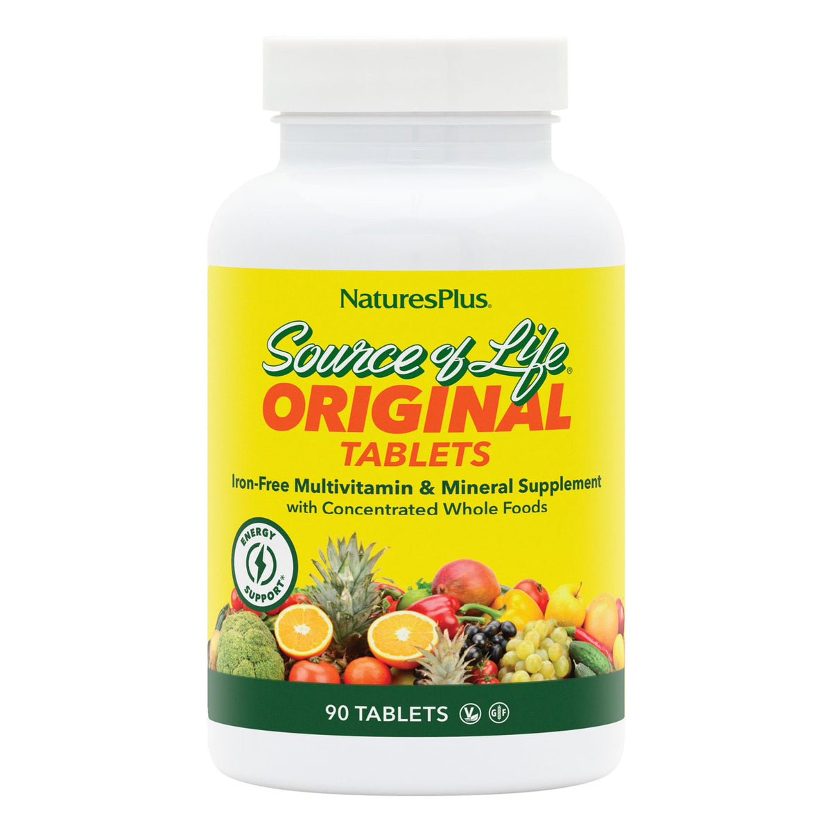 NaturesPlus Source of Life No Iron bottle front for daily multivitamin