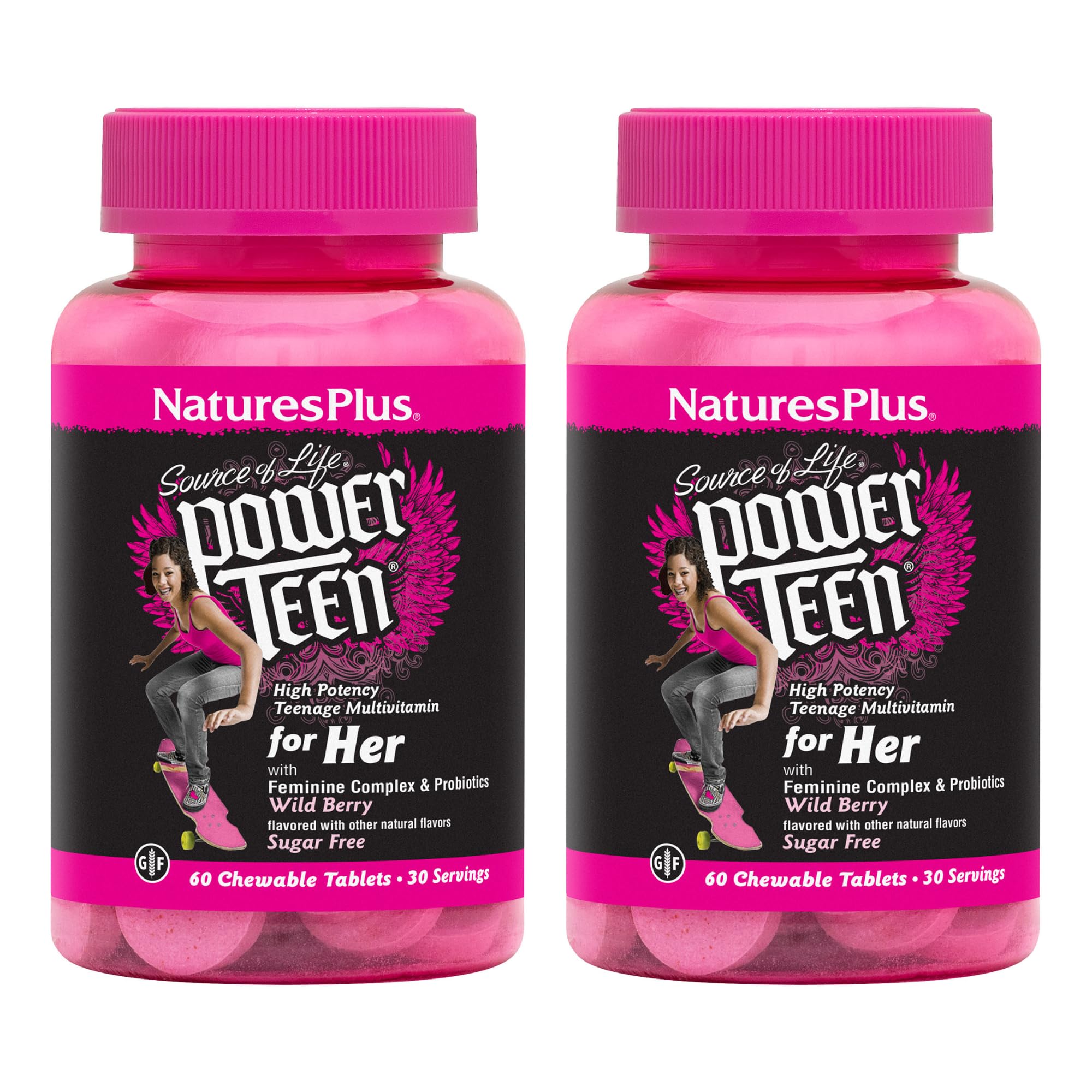 NaturesPlus Source of Life Power Teen for Her natural berry tablets for daily energy support.