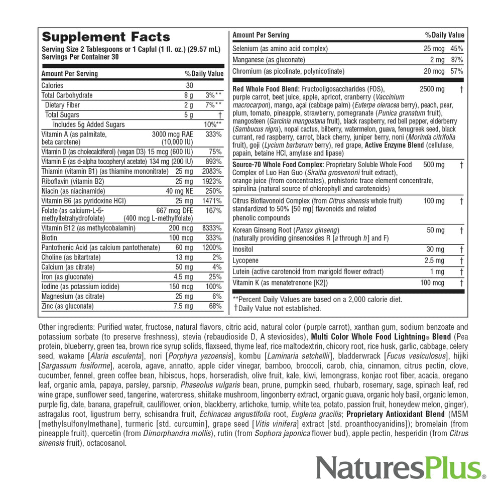 NaturesPlus RED bottle on kitchen counter ready to mix.