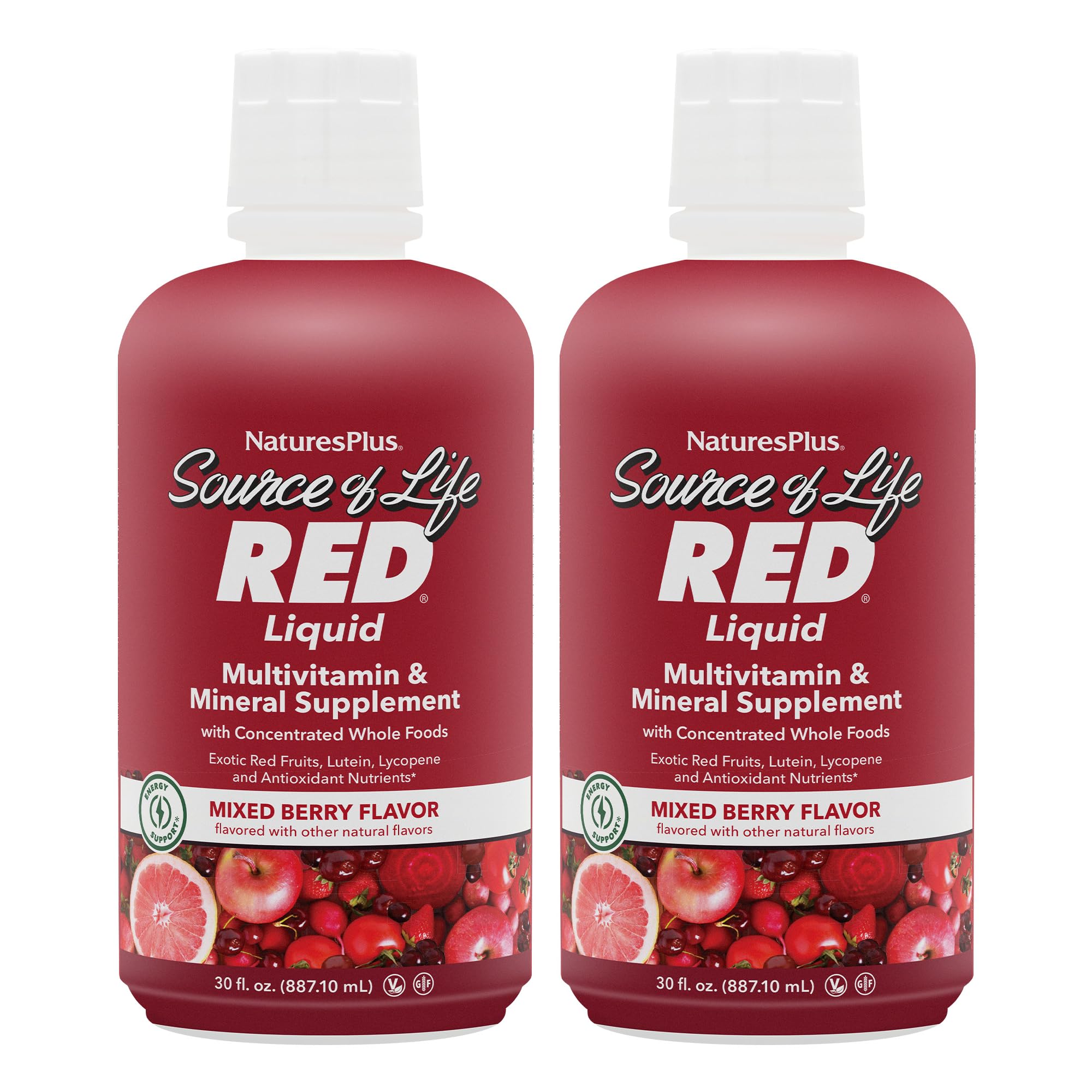 NaturesPlus Source of Life RED liquid bottle for energy support.