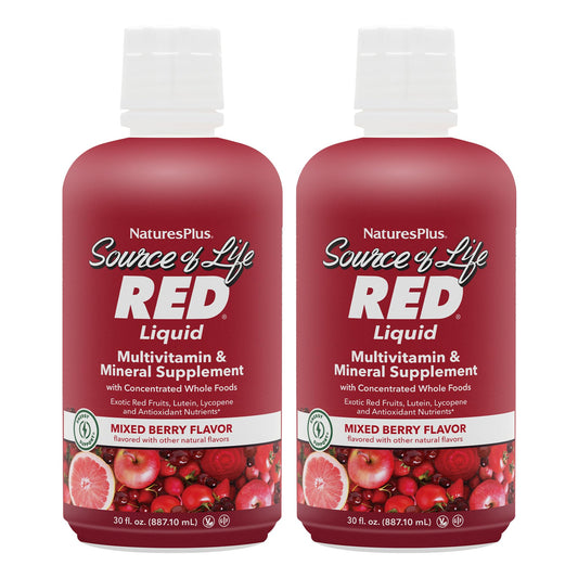 NaturesPlus Source of Life RED liquid bottle for energy support.