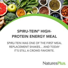 NaturesPlus SPIRU-TEIN Banana side view showing convenient ready-to-mix shake.