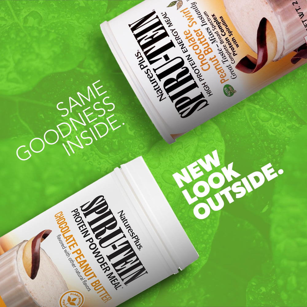 NaturesPlus SPIRU-TEIN powder scoop with gluten-free protein blend for smoothies