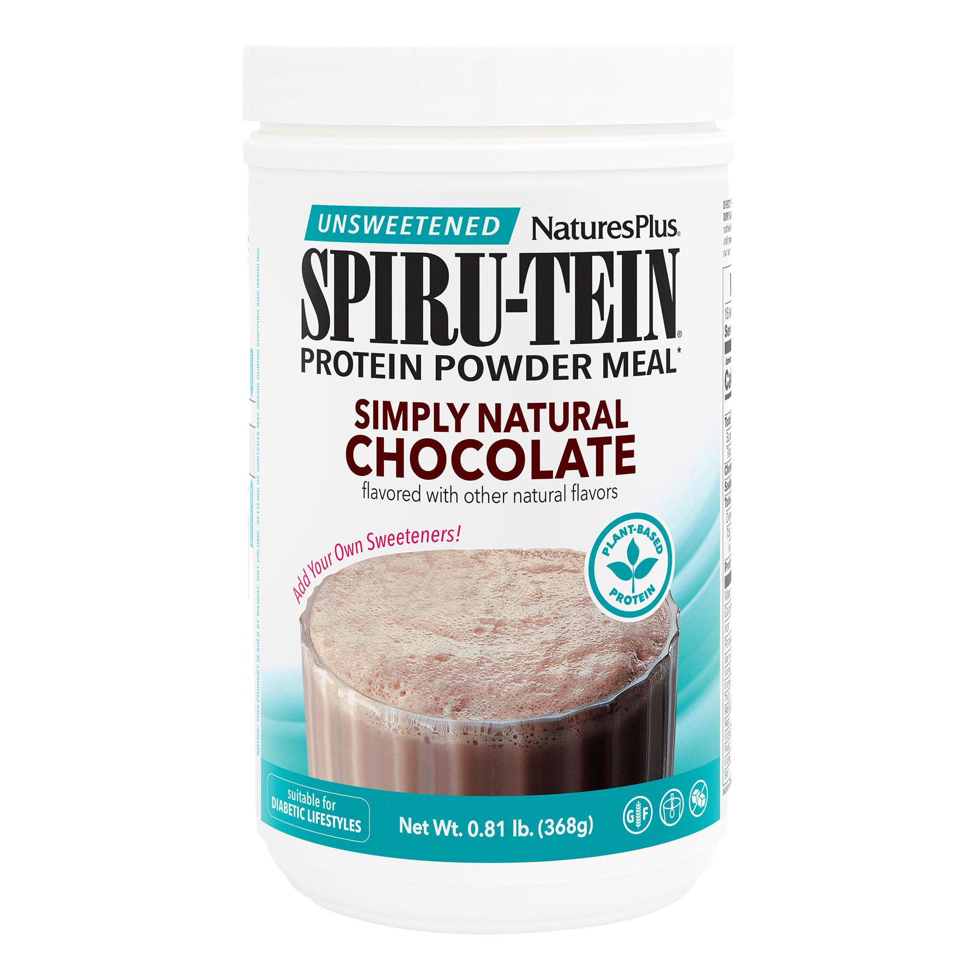 NaturesPlus SPIRU-TEIN Original Chocolate bottle for quick, plant-based protein after workouts.
